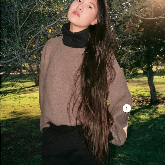 Los Angeles Apparel Wool Turtleneck Sweater with Heavy Cotton Rib, Otter, OS - Picture 2 of 6